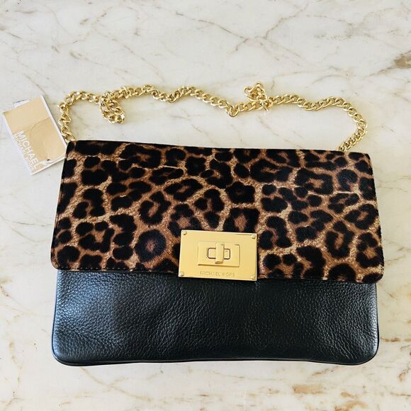 MICHAEL KORS Sloan Cheetah Natural Leather Clutch Bag - Picture 1 of 10